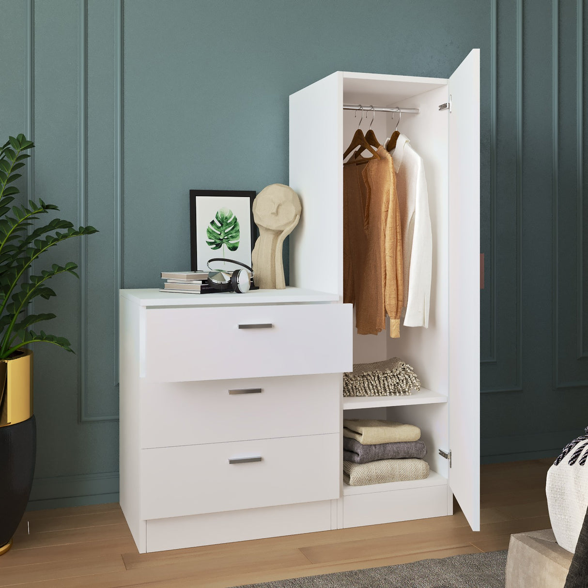 Wandkast Wit Melamine - hang en leg - 140x100x47 cm - Jade