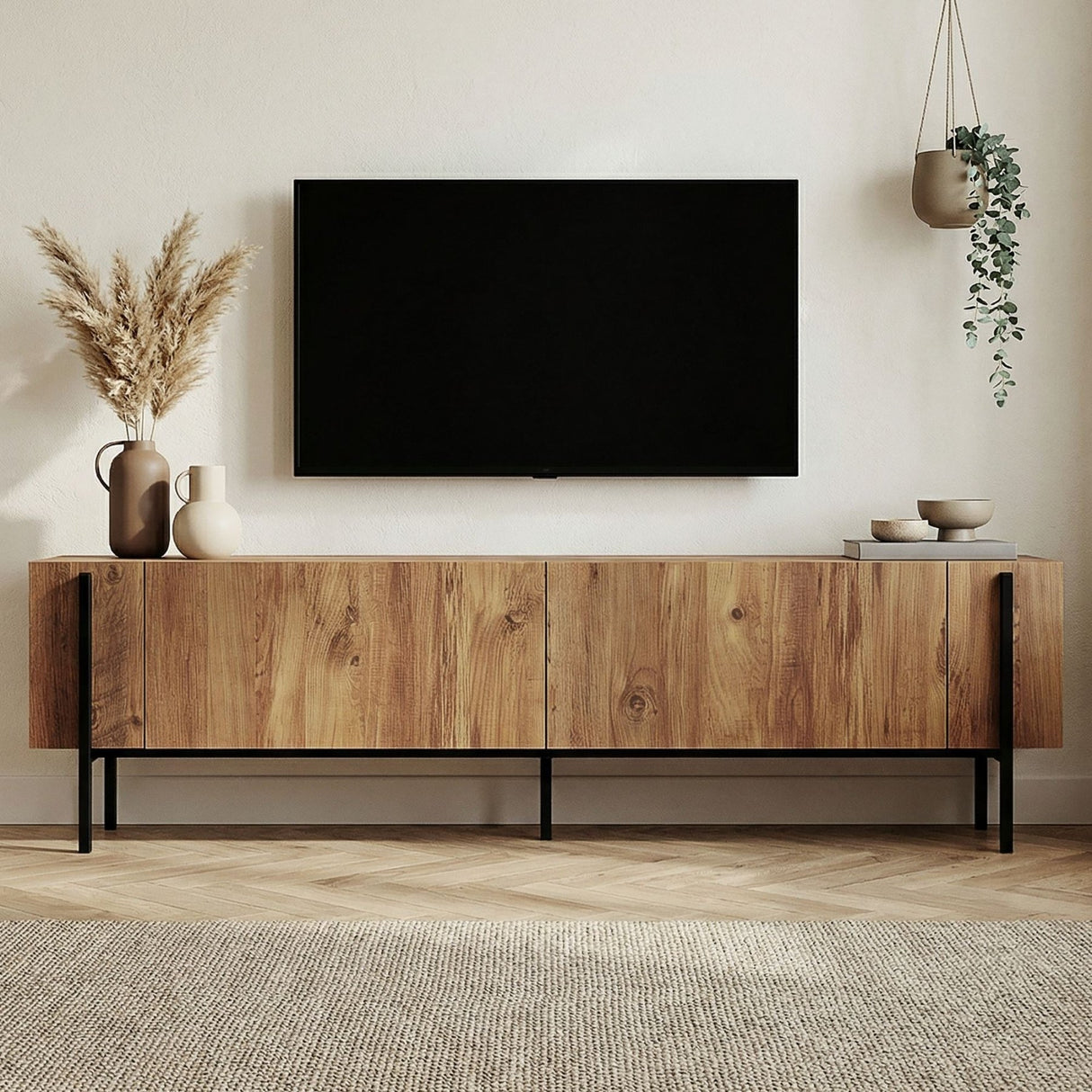 Nexus tv-meubel eikenlook met zwart 180 cm Atlantic Pine eikenlook en zwart Melamine gecoat houtcomposiet