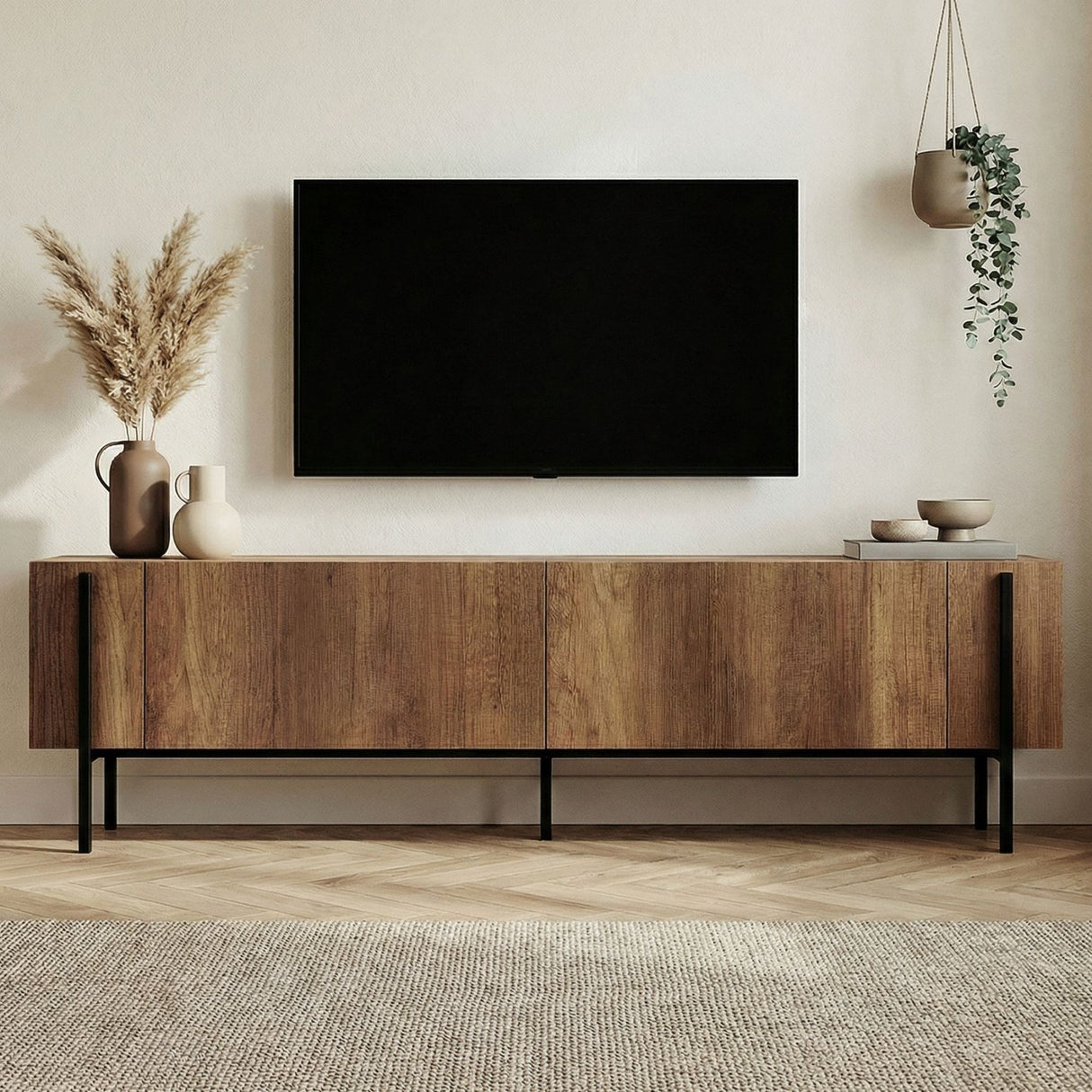 Nexus tv-meubel walnootlook zwart 180 cm Barok walnootlook en zwart Gemelamineerd houtcomposiet