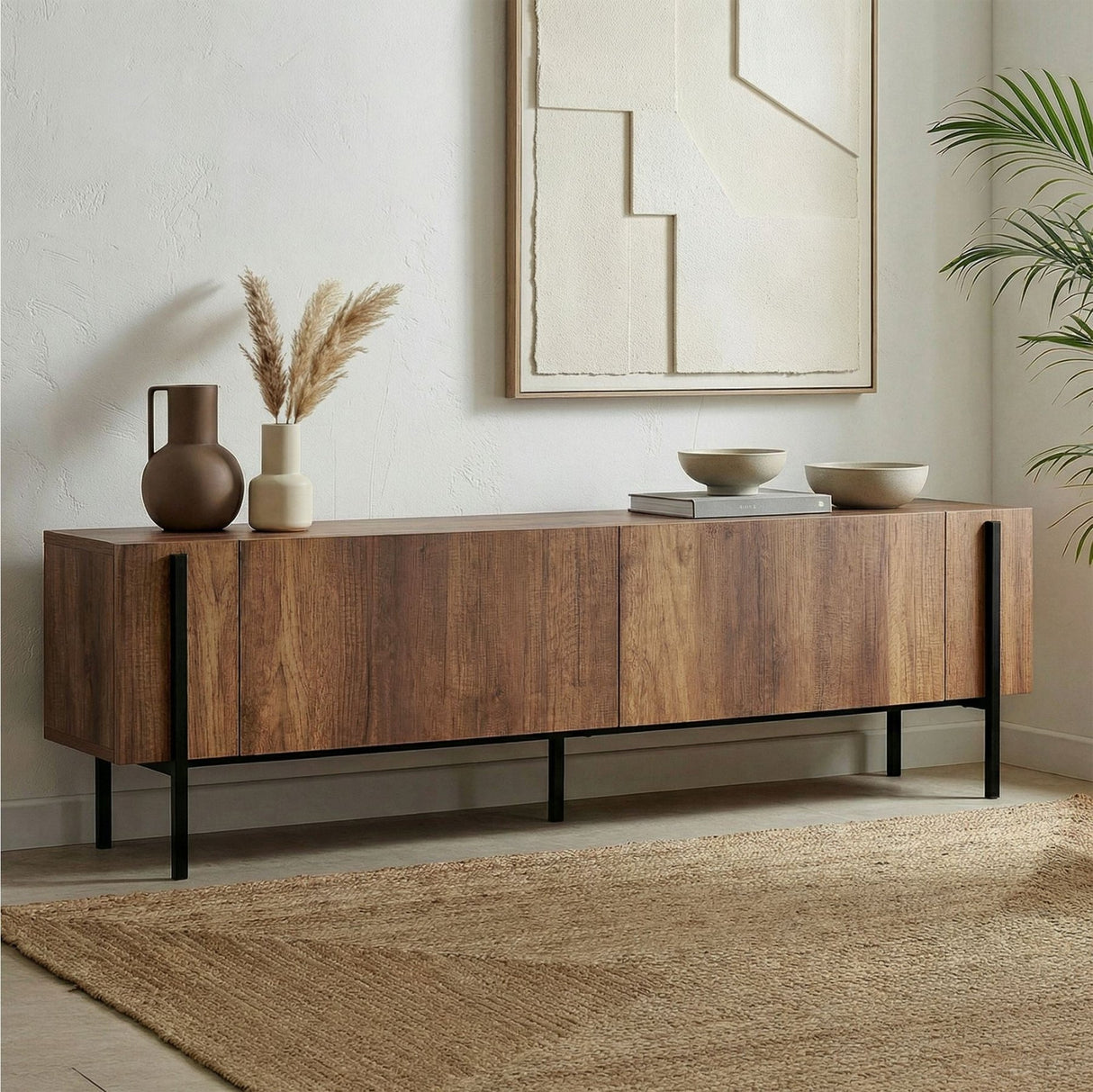 Nexus tv-meubel walnootlook zwart 180 cm Barok walnootlook en zwart Gemelamineerd houtcomposiet