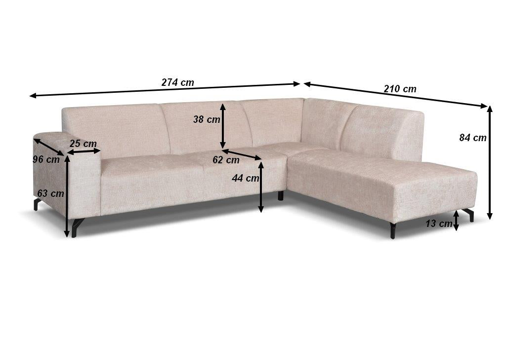 Hoekbank met chaise longue taupe chenille stof Manon - rechts
