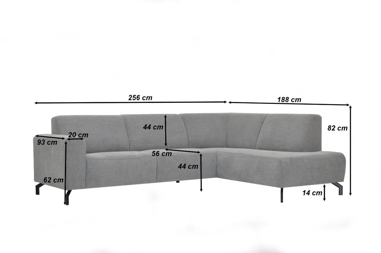 Industriële hoekbank stof antraciet Verona links