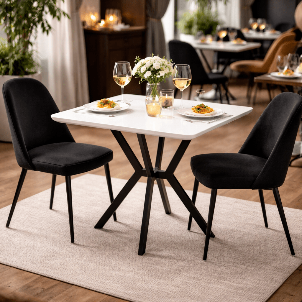 Bistro eettafel wit marmerlook melamine - 70x70 cm - Elmo