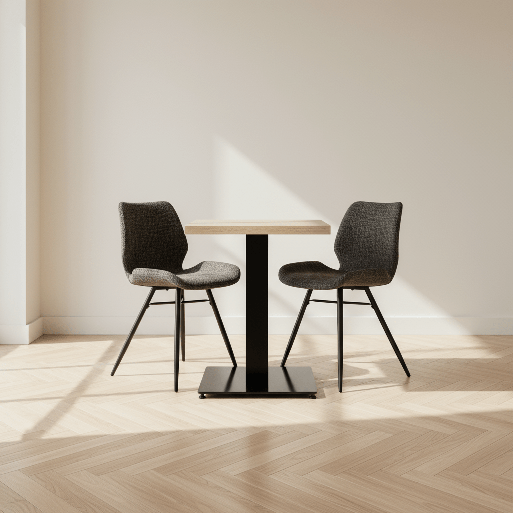 Bistrotafel Robin vierkant melamine robson oak sfeerfoto in modern interieur