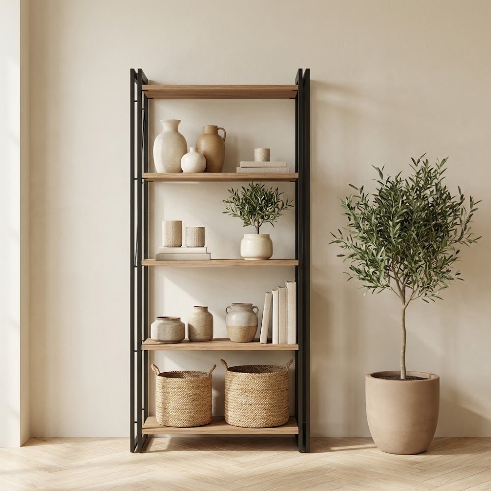 Boekenkast Cosmo Atlantisch Dennenhout Zwart Melamine 60x180x35 cm