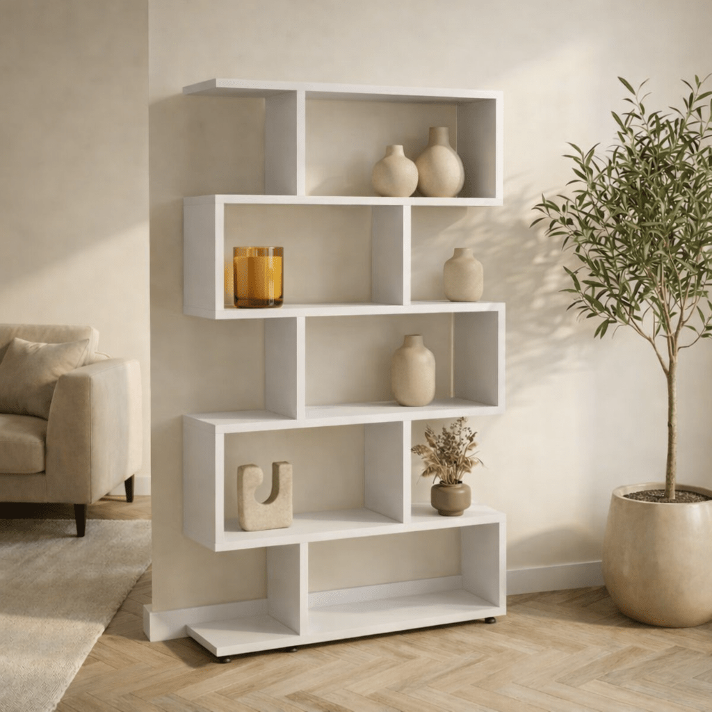 S-vormige boekenkast wit melamine Elif 90x156x20 cm