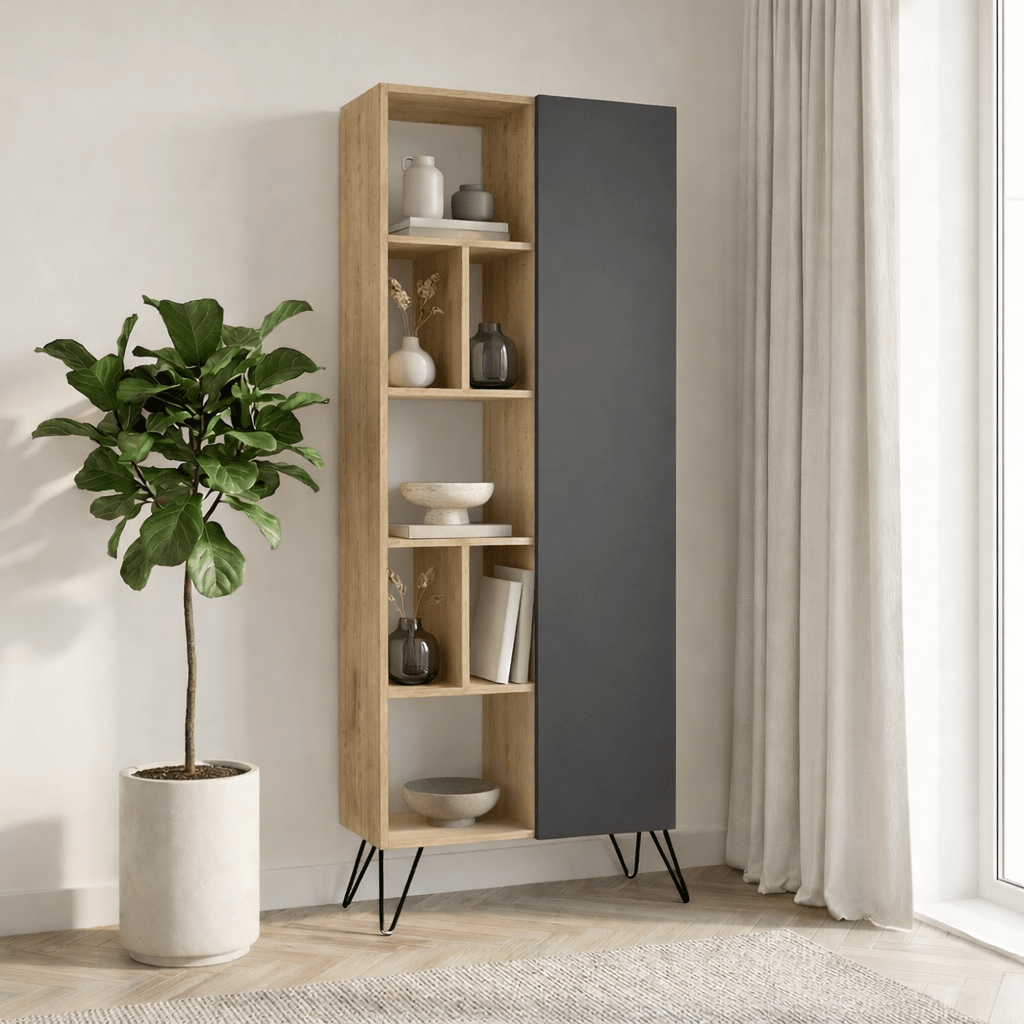 Boekenkast Jedda Eik Antraciet Melamine 79x190x32 cm
