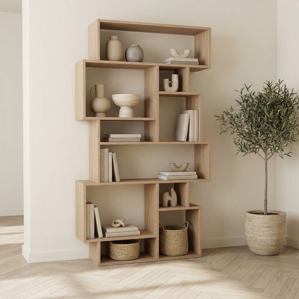 Asymmetrische boekenkast eikenlook melamine Karmato 96x168,5x25,5 cm