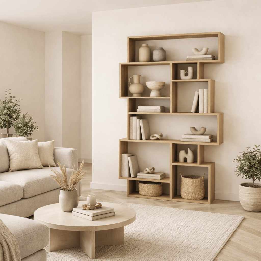 Asymmetrische boekenkast eikenlook melamine Karmato 96x168,5x25,5 cm