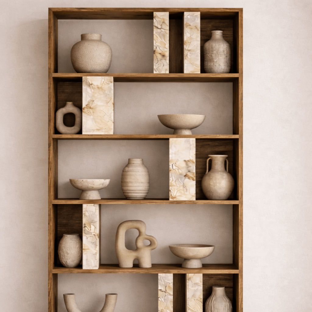 Boekenkasten - Asymmetrische boekenkast marmerlook walnoot melamine Lima 90x180x20 cm - Dimehouse