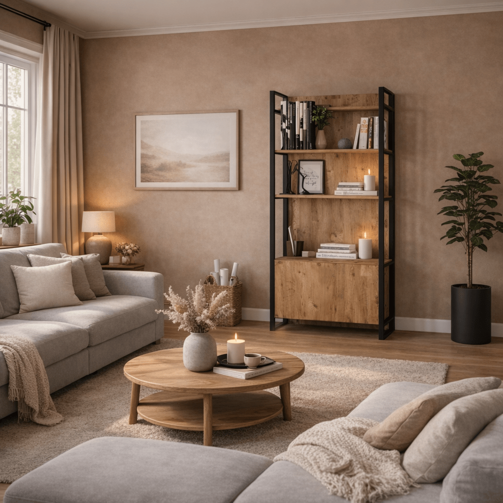 Industriële boekenkast met planken en gesloten opbergvak dennenhout melamine Lyra 90x180x34 cm