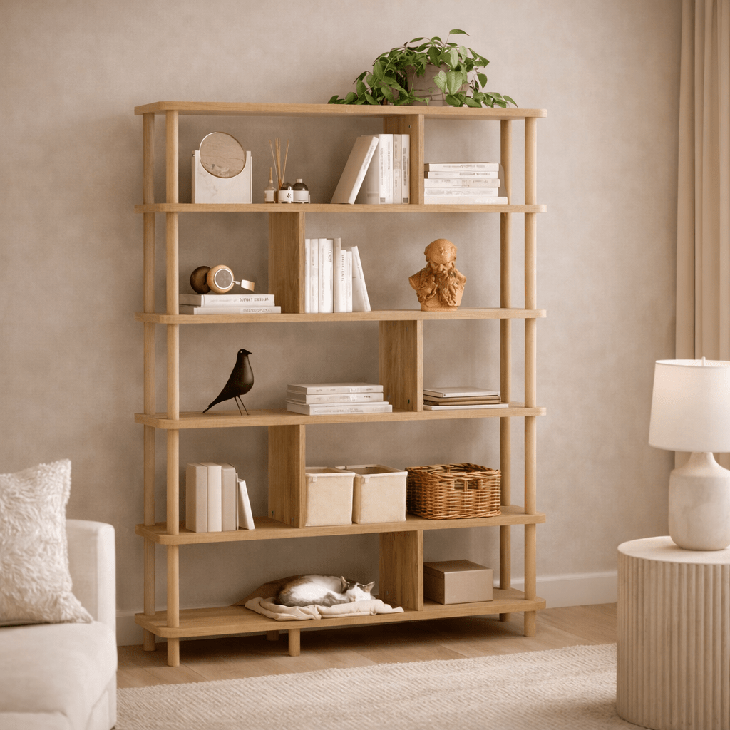 Japandi Boekenkast Dennenhout Melamine Meta 120x168 5x28 Cm Dimehouse japandi-boekenkast-dennenhout-melamine-meta-120x168-5x28-cm-dimehouse