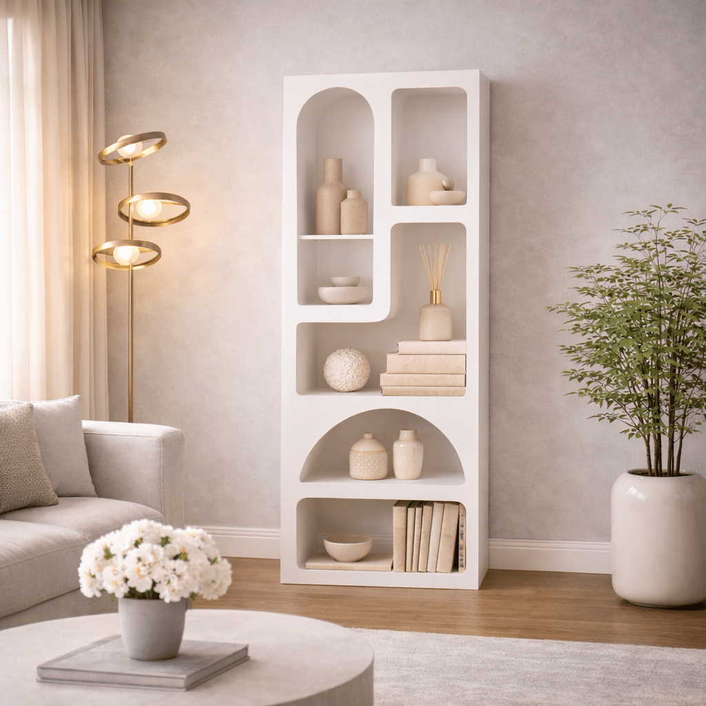 Boekenkasten - Boekenkast met organische vormen wit melamine Nolen 60x150x32 cm - Dimehouse