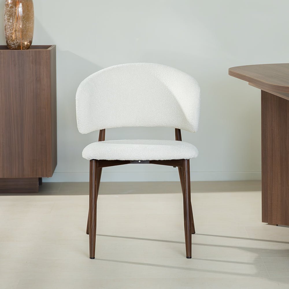 Eetkamerstoelen-Japandi Eetkamerstoel Yuka Beige - Walnootlook Frame-Dimehouse