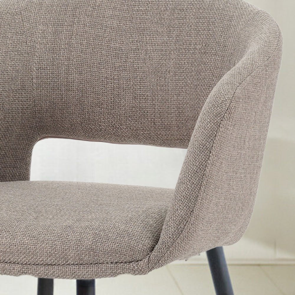 Set van 4 Scandinavische Eetkamerstoelen Don Taupe Stof Kuipvorm - Met Armleuningen