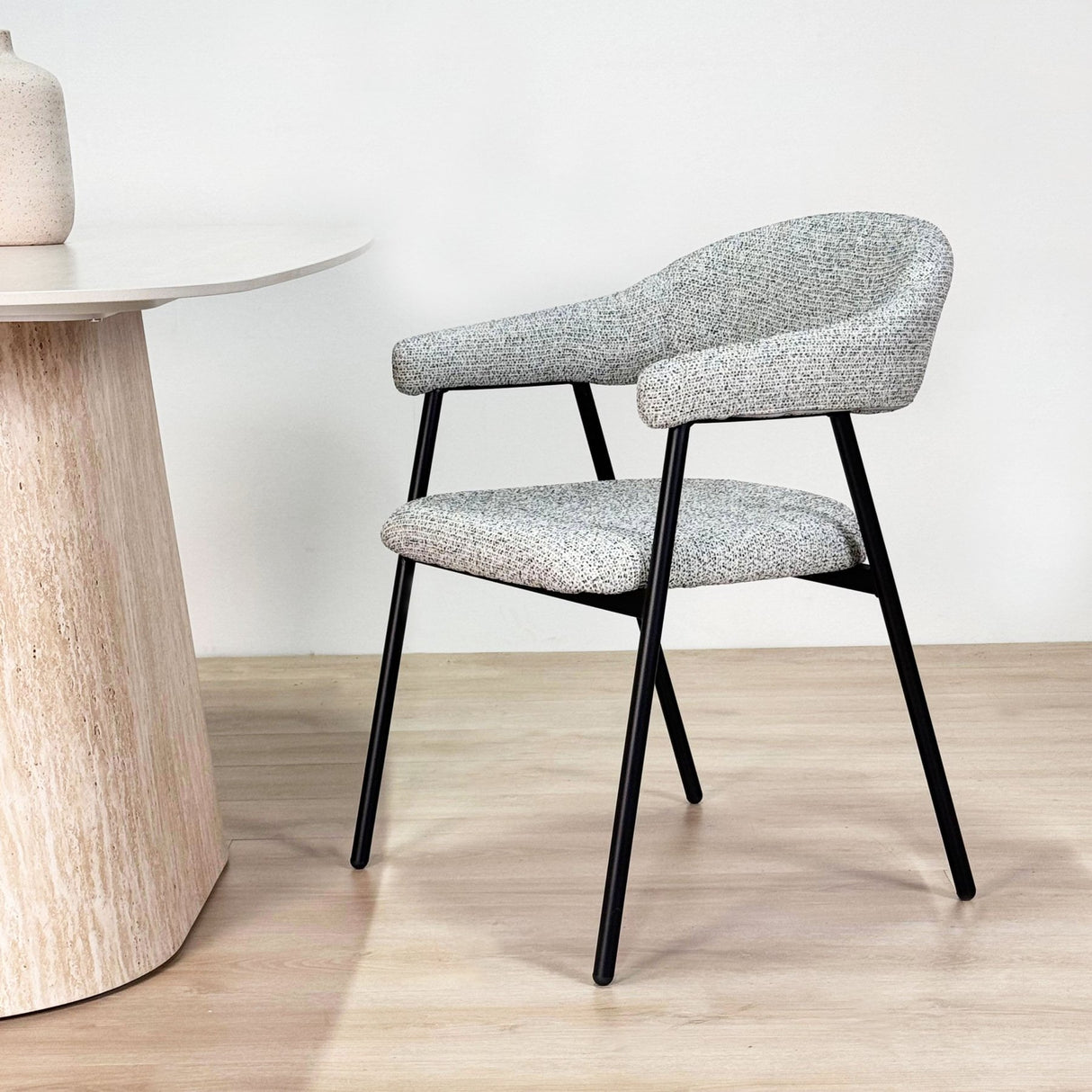 Eetkamerstoel Bouclé Grijs Lisa - Zwart Frame