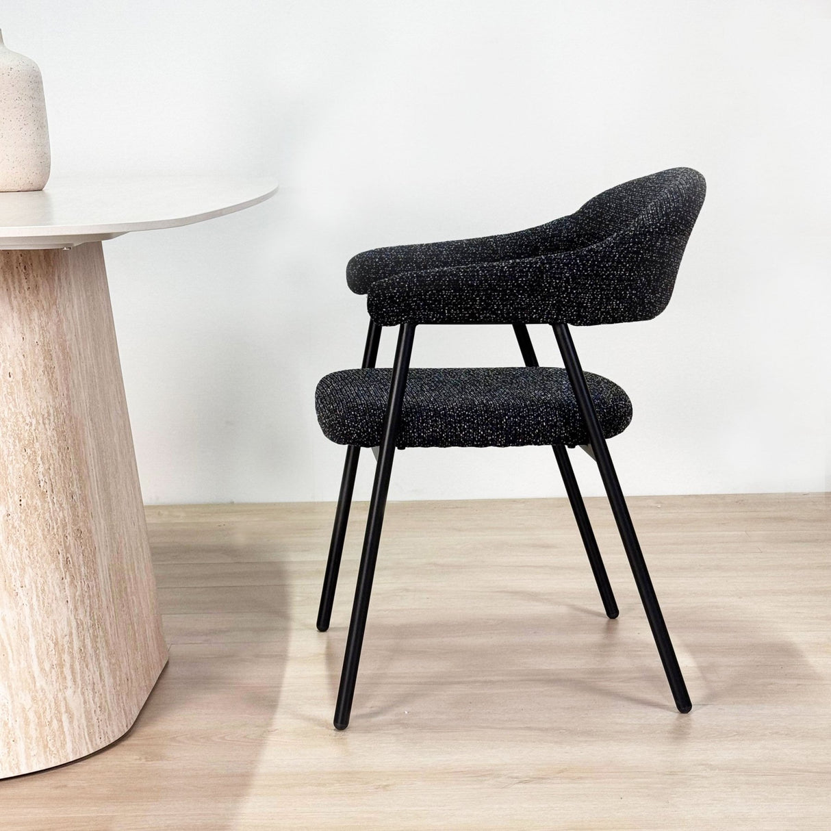 Eetkamerstoel Bouclé Zwart Lisa - Zwart Frame