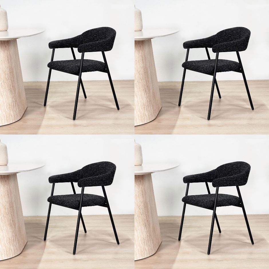 Eetkamerstoel Set van 4 Bouclé Zwart Lisa - Zwart Frame