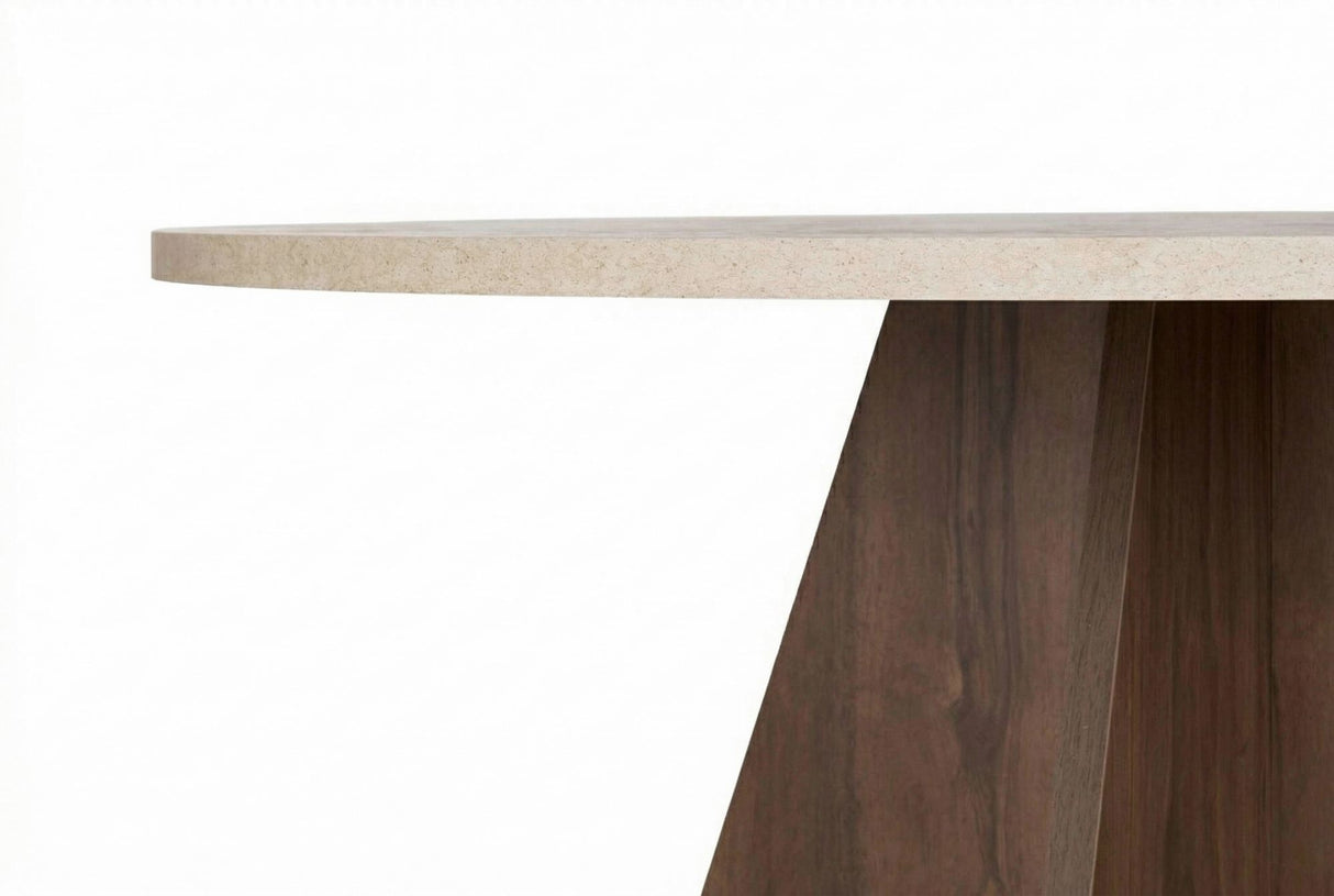 Eetkamertafel rond Walnoot met Travertin top Mary - 125 cm