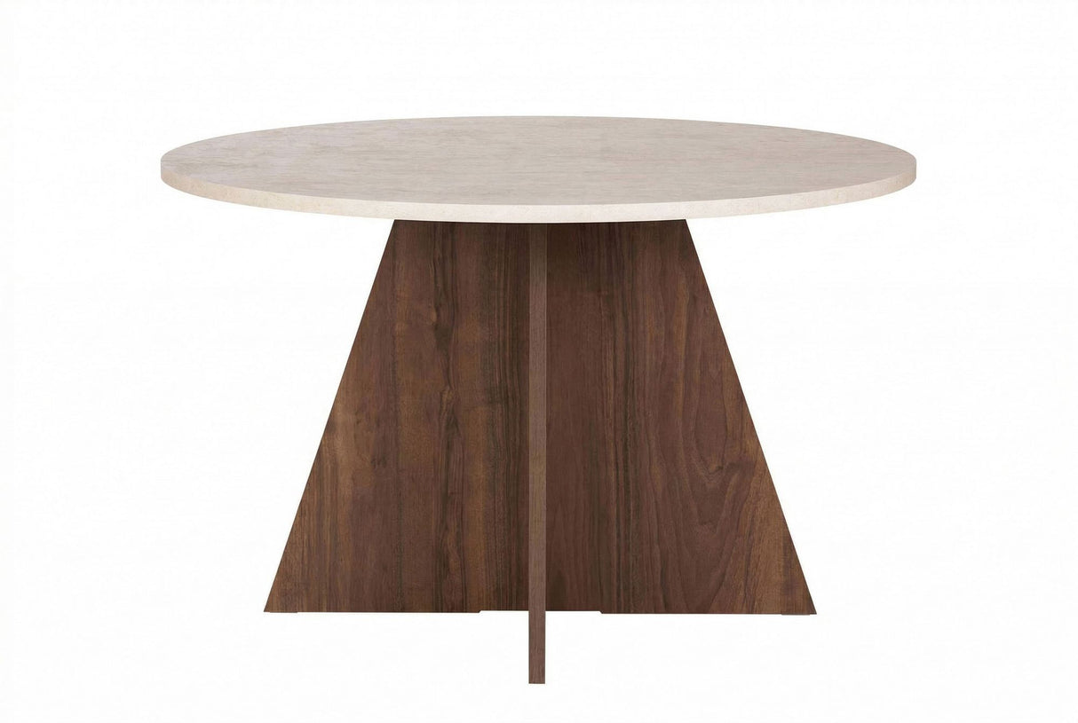 Eetkamertafel rond Walnoot met Travertin top Mary - 125 cm