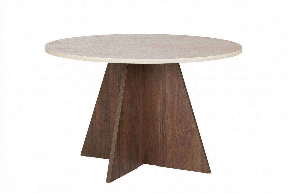 Eetkamertafel rond Walnoot met Travertin top Mary - 125 cm