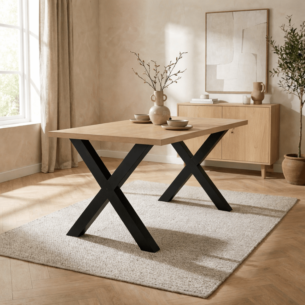 Eettafel Lenzo Rustiek Eiken - Zwarte X-poot
