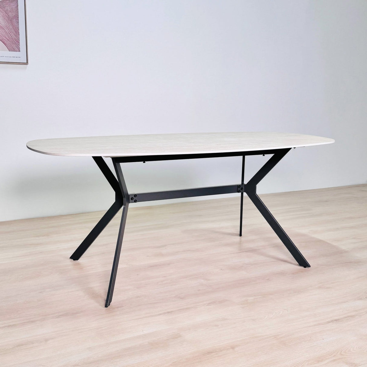Eettafel Jimi Deens Ovaal Keramiek Travertinlook 180 cm