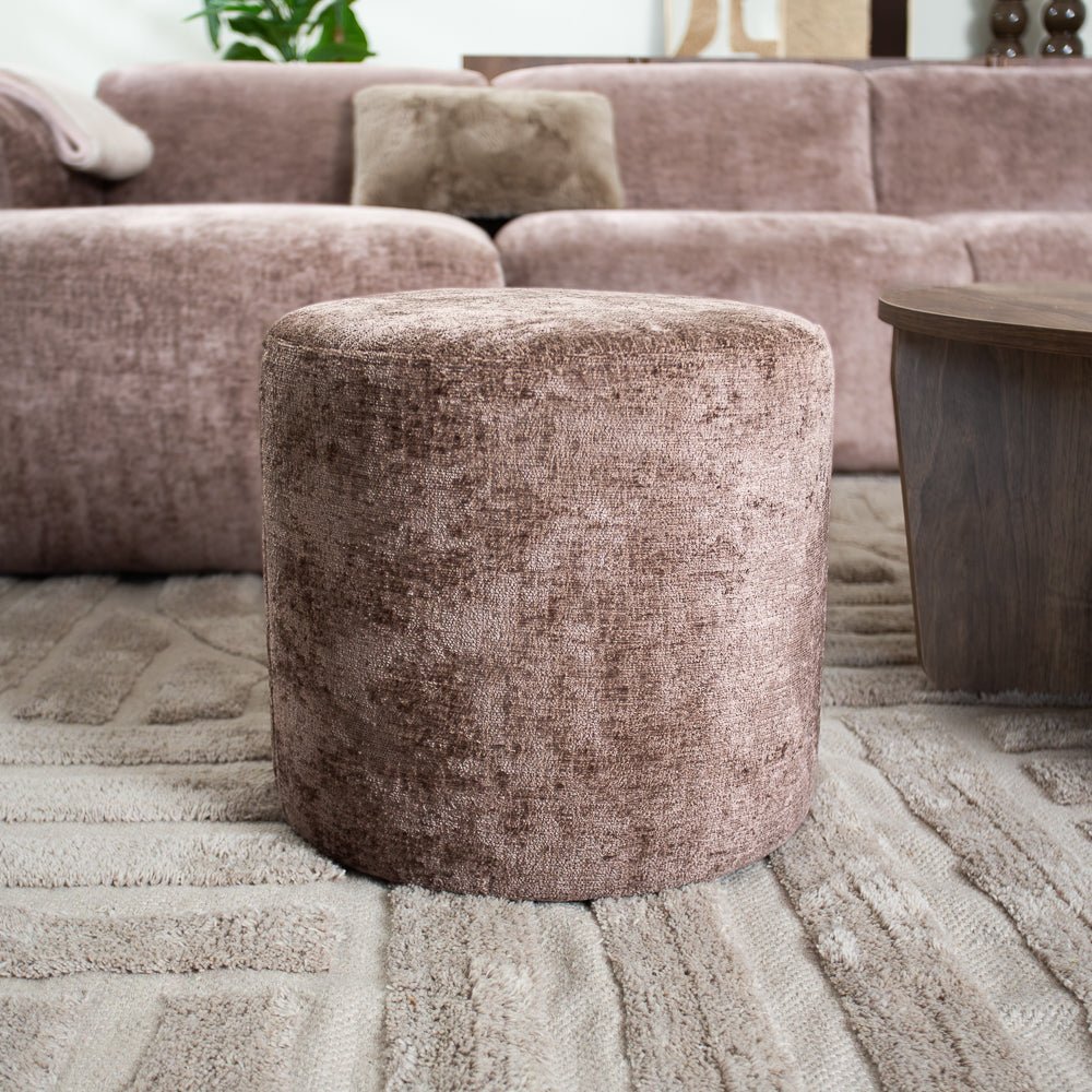 Hockers-Hocker taupe chenille stof - 40x40x35 cm - Mara-Dimehouse