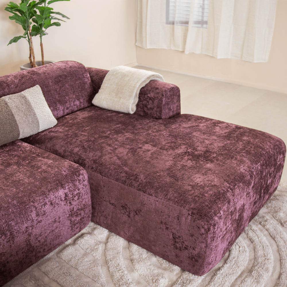Banken-Hoekbank paars chenille stof - 292x170 cm - Shane - rechts-Dimehouse