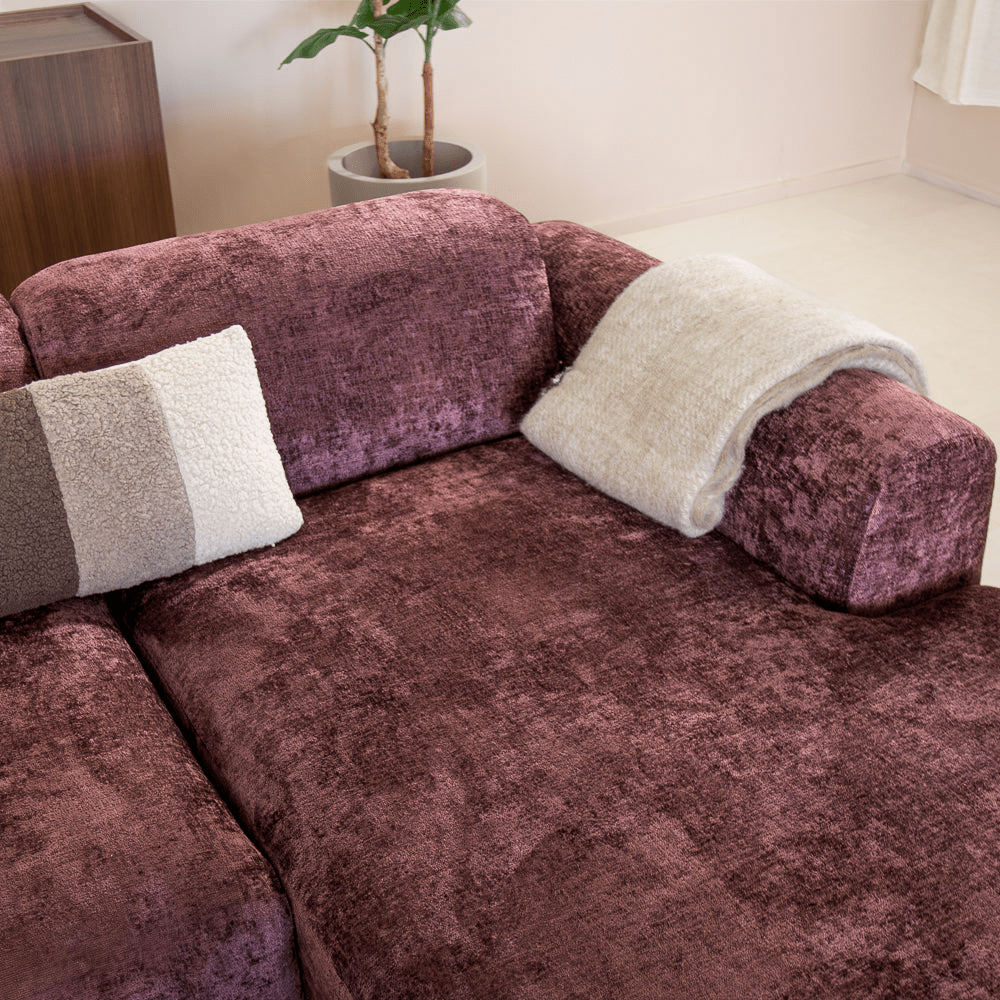 Banken-Hoekbank paars chenille stof - 292x170 cm - Shane - rechts-Dimehouse