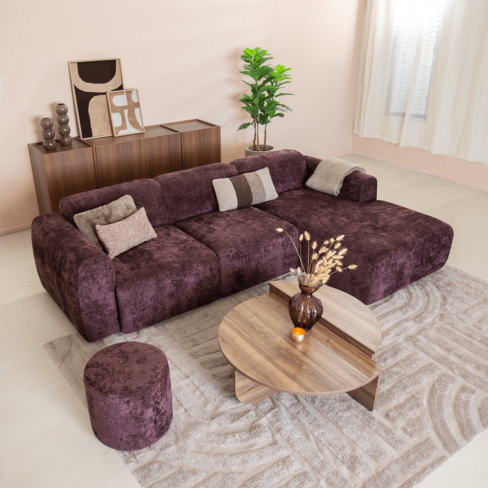 Banken-Hoekbank paars chenille stof - 292x170 cm - Shane - rechts-Dimehouse
