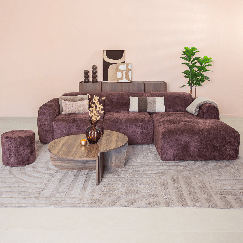 Banken-Hoekbank paars chenille stof - 292x170 cm - Shane - rechts-Dimehouse