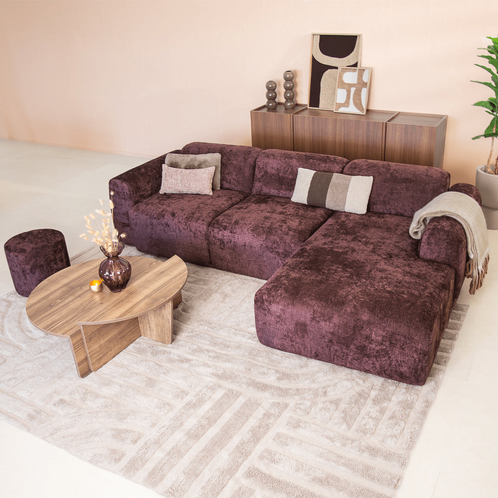 Banken-Hoekbank paars chenille stof - 292x170 cm - Shane - rechts-Dimehouse