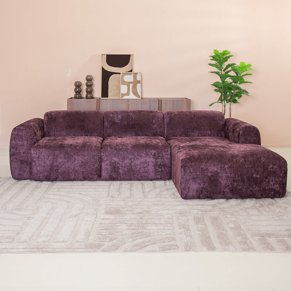 Banken-Hoekbank paars chenille stof - 292x170 cm - Shane - rechts-Dimehouse