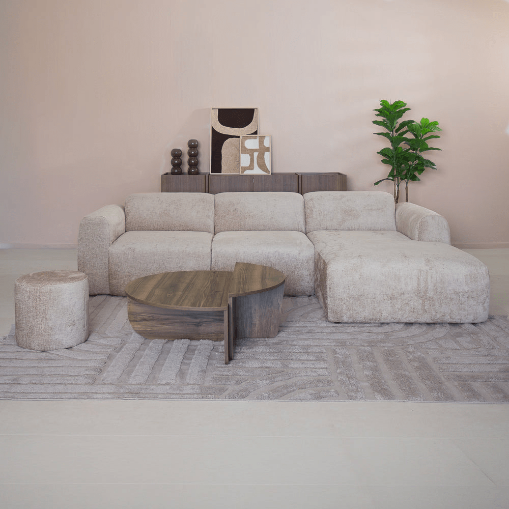 Banken-Hoekbank zand chenille stof - 272x170 cm - Shane - rechts-Dimehouse