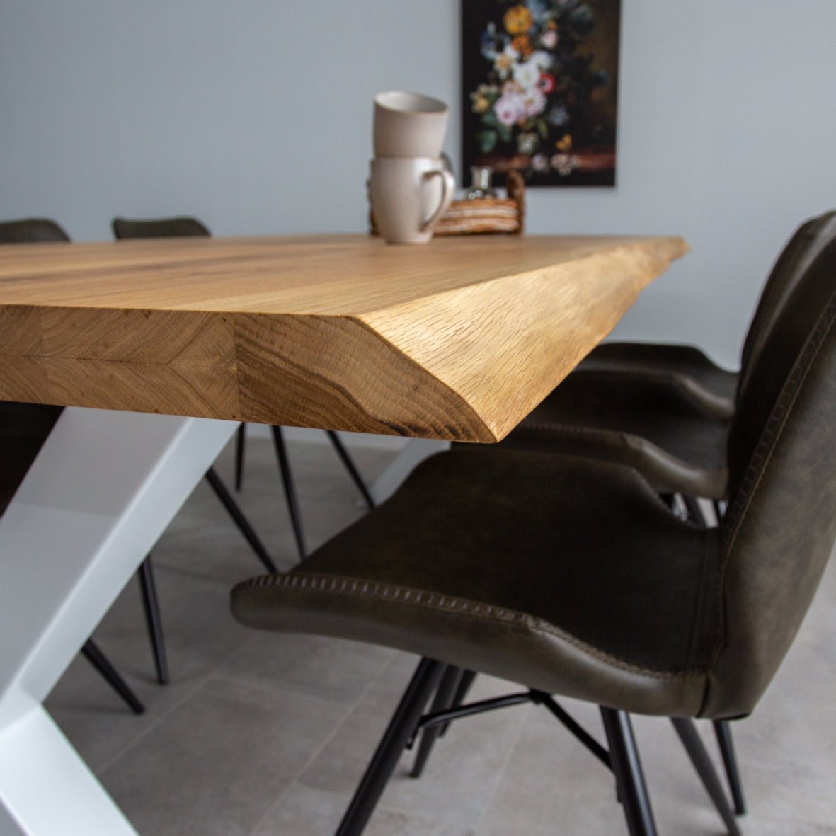 Eettafel Revi Eikenhout - Boomstamvorm - Witte X-poot