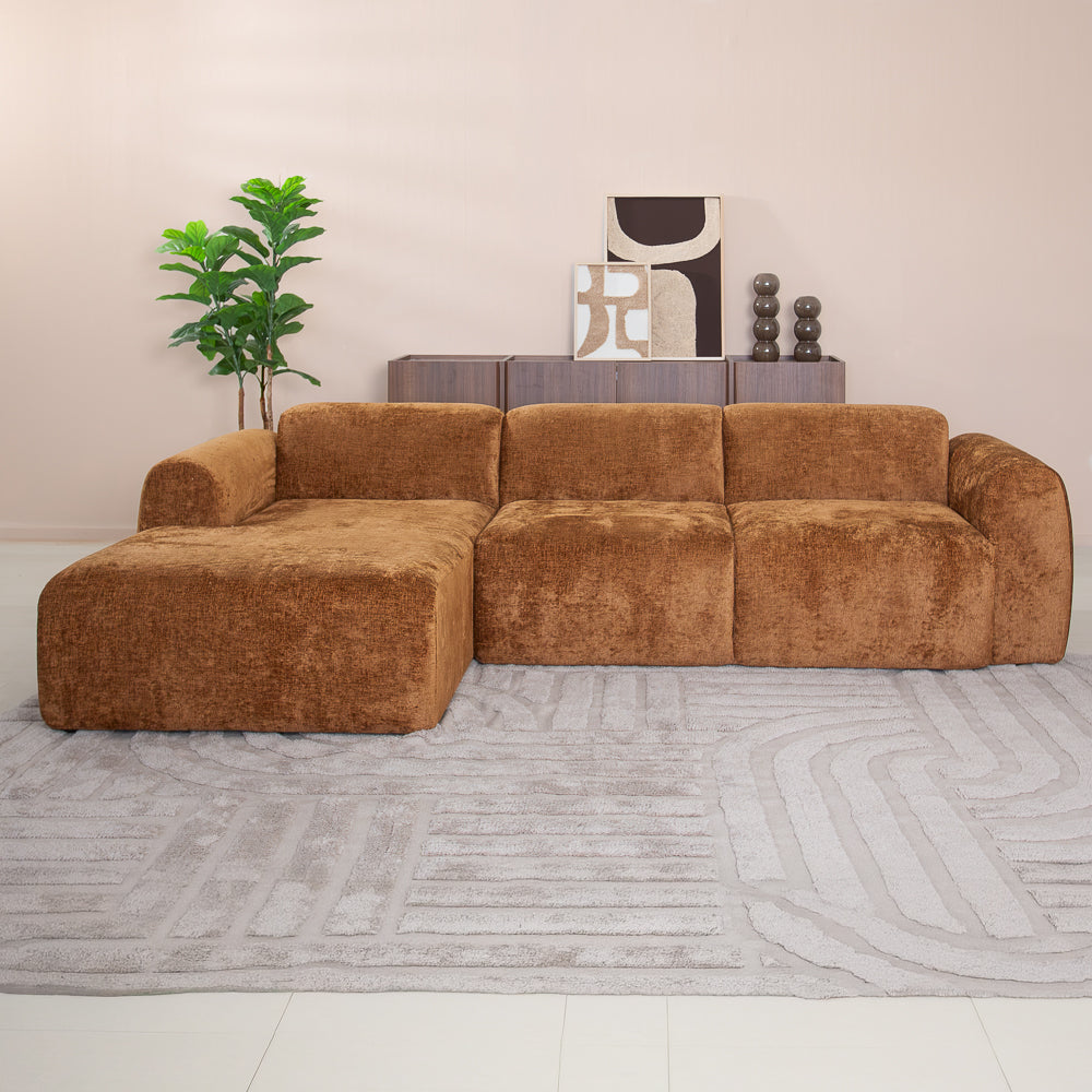 Hoekbank oker chenille stof - 292x170 cm - Shane - links
