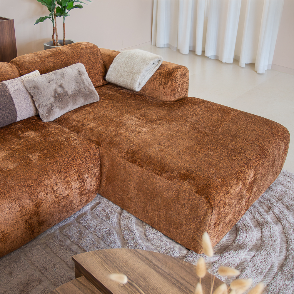 Hoekbank oker chenille stof - 292x170 cm - Shane - rechts