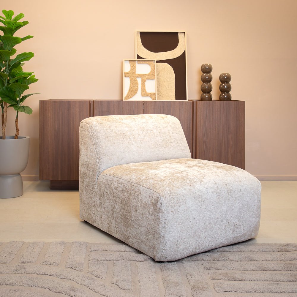 Fauteuils-Fauteuil beige chenille stof Shane-Dimehouse