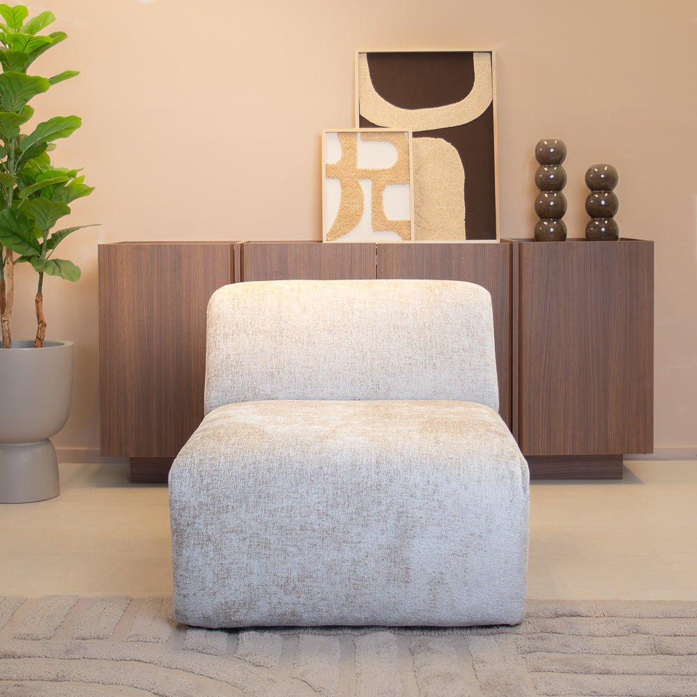 Fauteuils-Fauteuil beige chenille stof Shane-Dimehouse