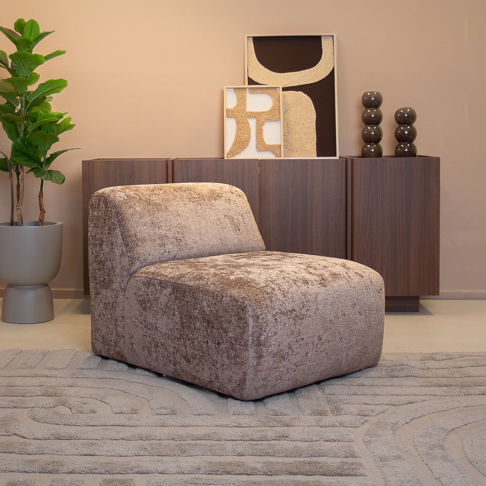 Fauteuils-Fauteuil taupe chenille stof Shane-Dimehouse