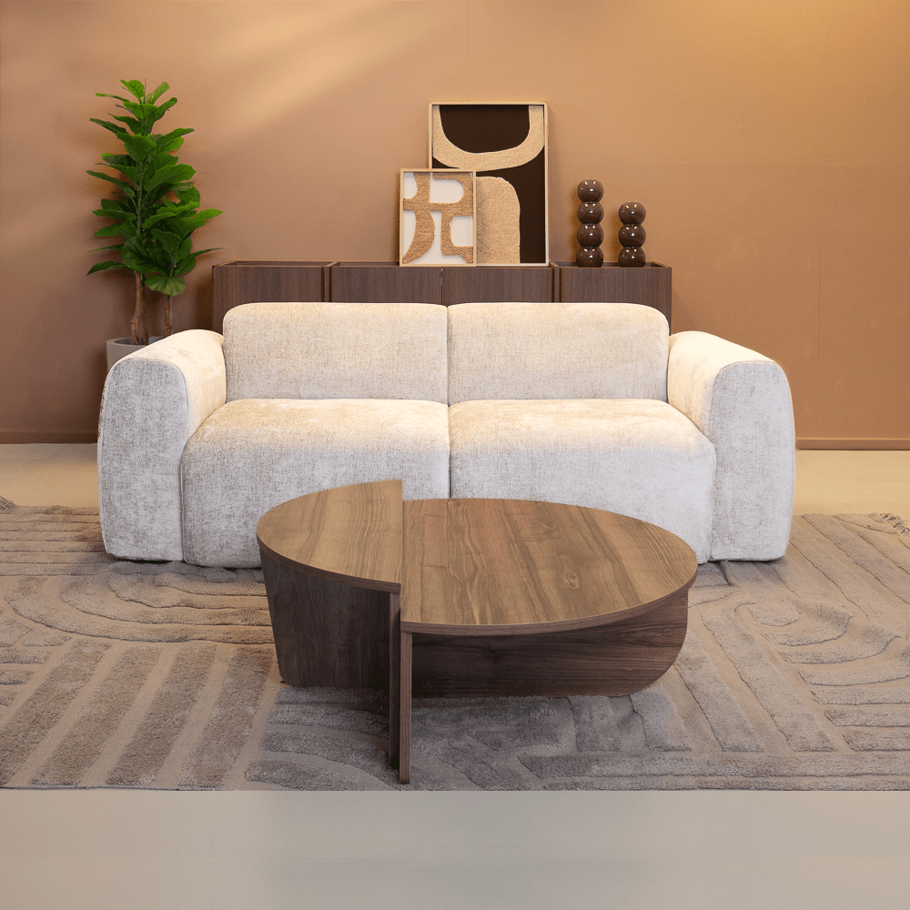 Banken-2-zits bank beige chenille stof - 195x85 cm - Shane-Dimehouse