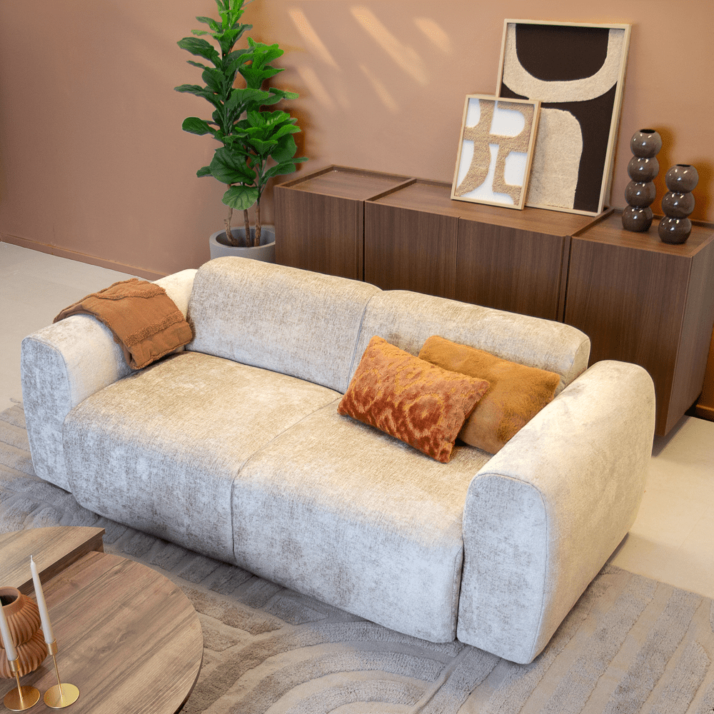 Banken-2-zits bank beige chenille stof - 195x85 cm - Shane-Dimehouse