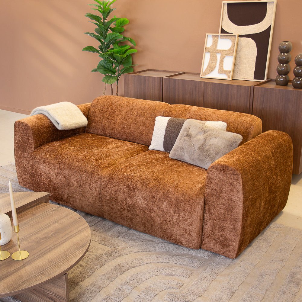 Banken-2-zits bank oker chenille stof - 195x85 cm - Shane-Dimehouse