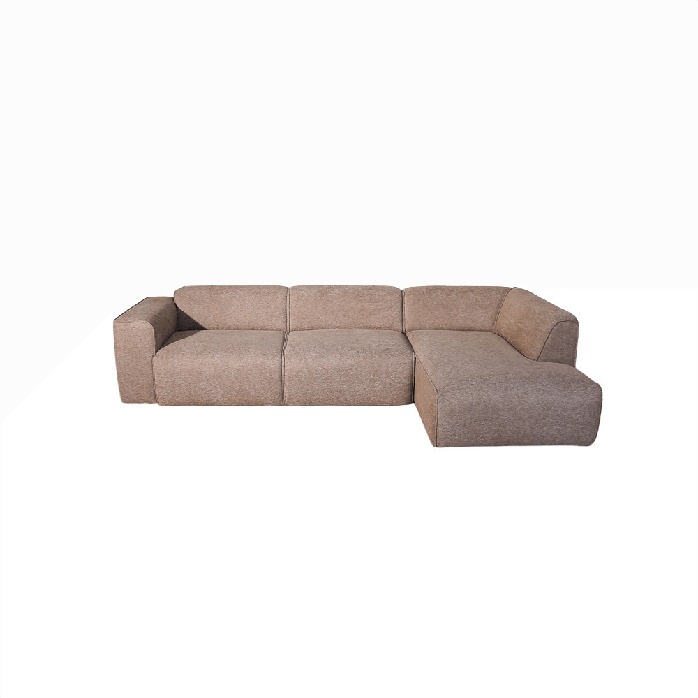 Banken-Hoekbank taupe chenille bouclé - 305x169 cm - Jaylen - rechts-Dimehouse