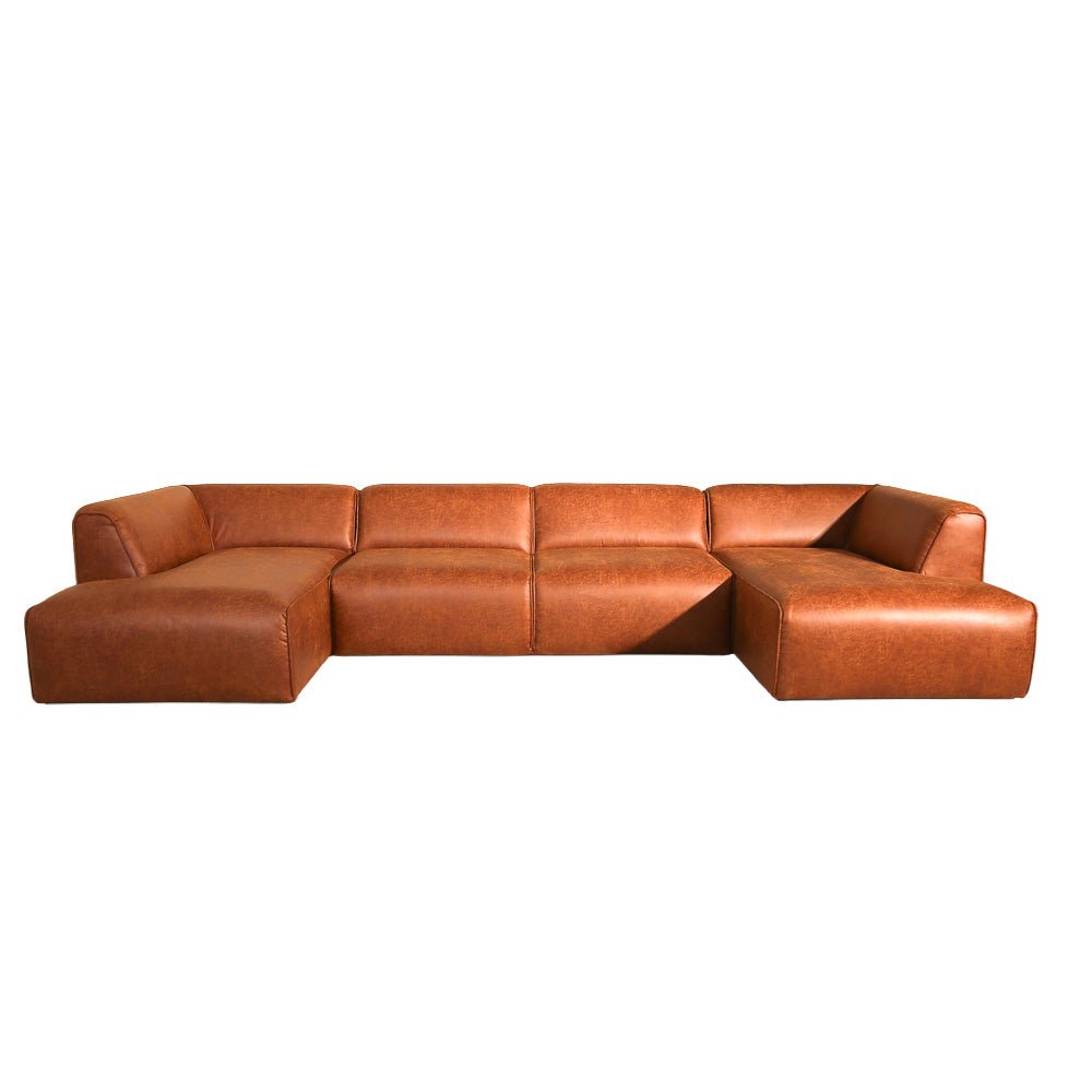 Banken-U-bank cognac ecoleer - 370x169 cm - Jaylen-Dimehouse