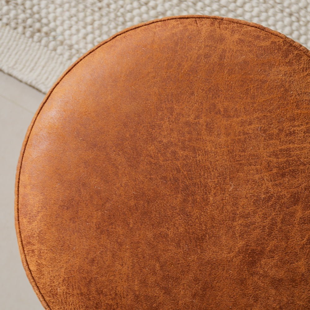 Poefs-Ronde poef cognac ecoleer - 40x40x35 cm - Mave-Dimehouse