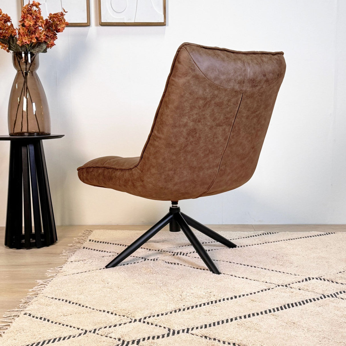 Industriële draaifauteuil cognac eco-leer 360° draaibaar Yuki