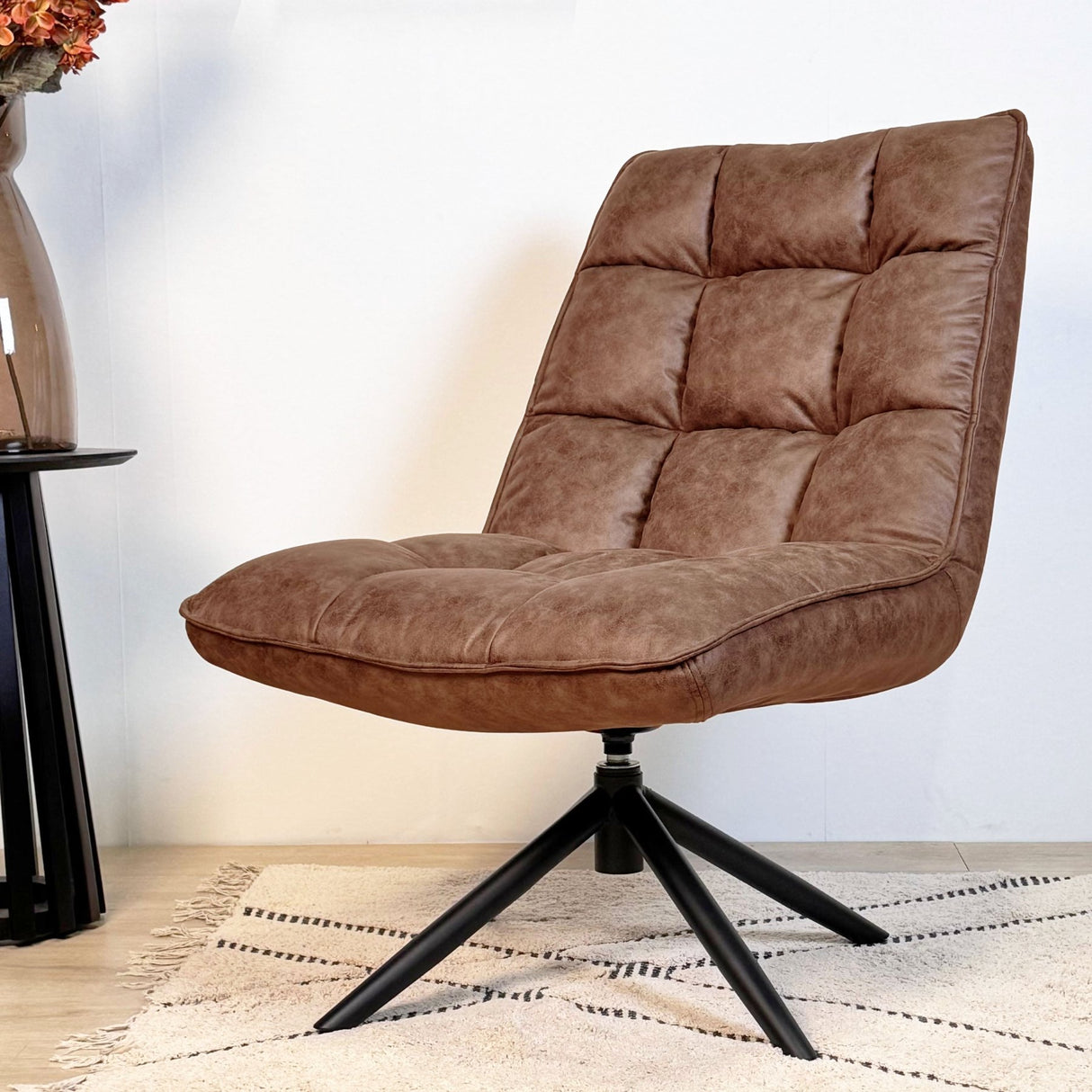 Industriële draaifauteuil cognac eco-leer 360° draaibaar Yuki