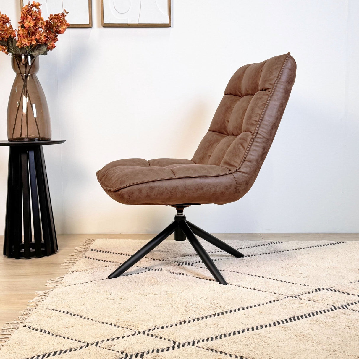 Industriële draaifauteuil cognac eco-leer 360° draaibaar Yuki